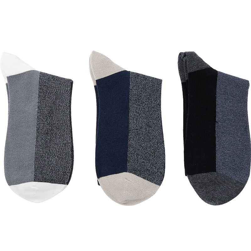 HLA海澜之家休闲镶拼三双装秋冬舒适中筒袜男 HZACJ3R056A