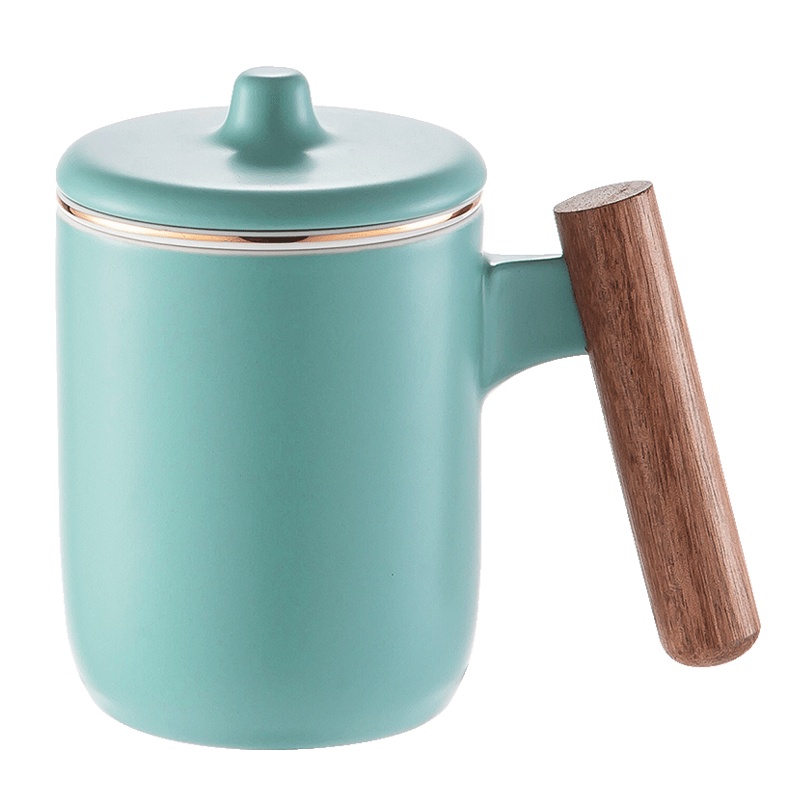 美厨(maxcook)茶杯陶瓷杯 马克杯水杯泡茶杯 咖啡杯早餐杯茶水分离杯带滤隔 哑光青 MCTC124