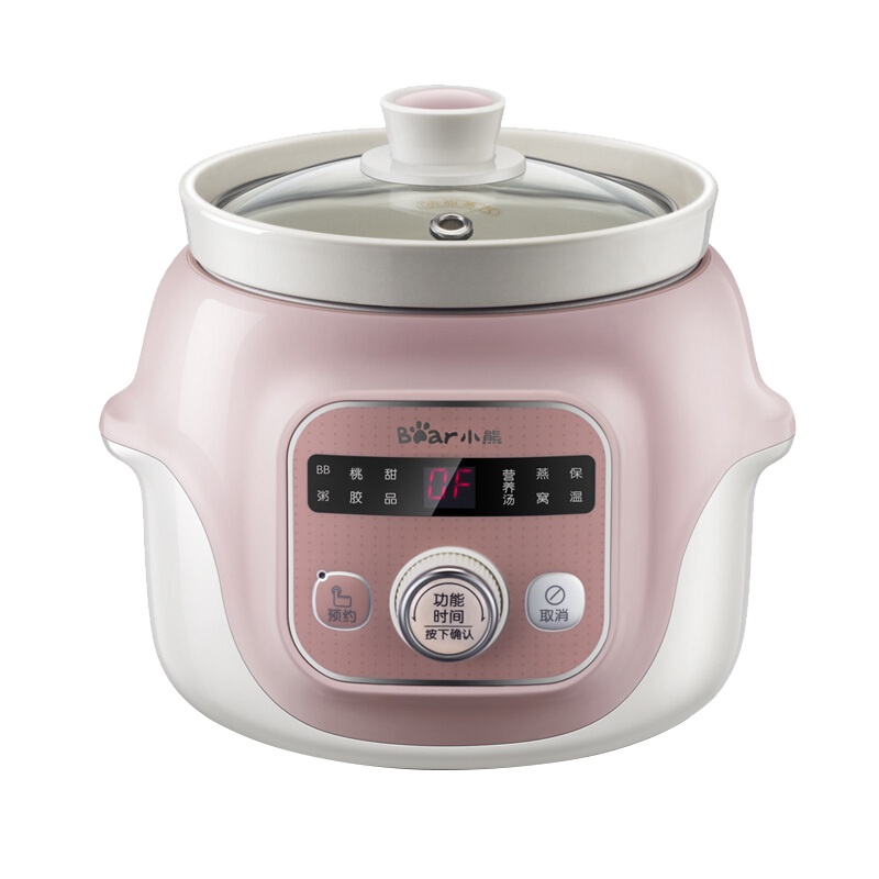 小熊(Bear)电炖锅 迷你辅食宝宝煲粥炖锅BB煲汤锅直炖锅燕窝炖盅玻璃上盖白瓷内胆单胆 1L 粉色 DDG-D10B1