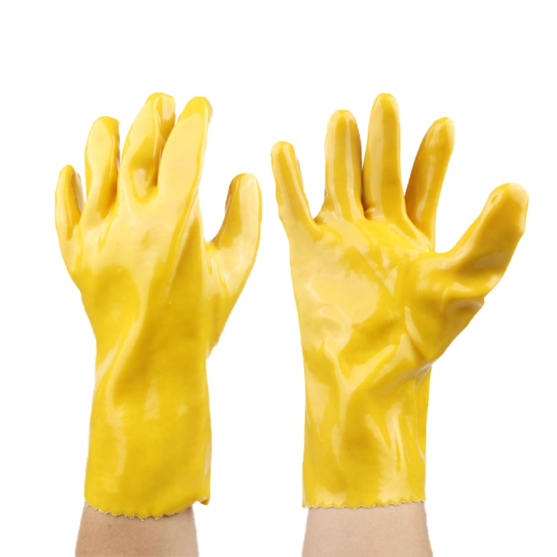 誉丰028黄色工业pvc28厘米耐油防污耐酸碱棉毛浸塑手套 1双装