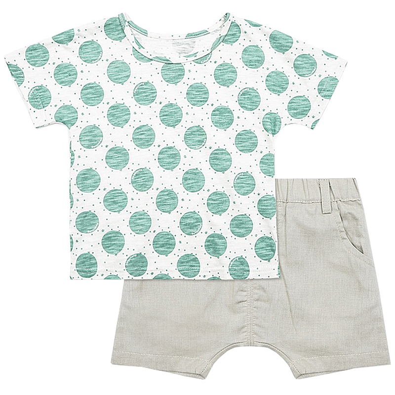 男童圆领波点套装