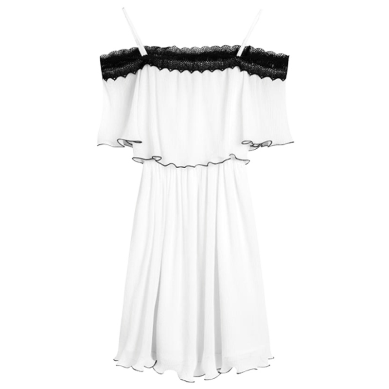 【专柜同款】7.Modifier吊带裙女外穿夏季新款韩版气质学生荷叶边短款百褶一字露肩