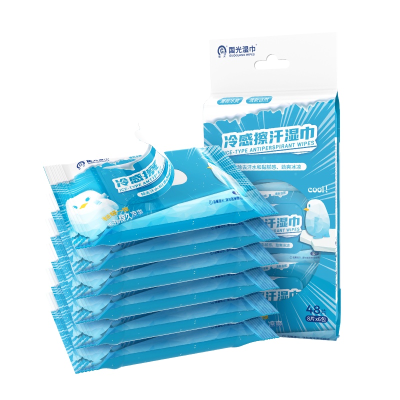 国光冷感擦汗湿巾8片*6包*1提自然提神醒脑薄荷干净清新冰爽湿巾
