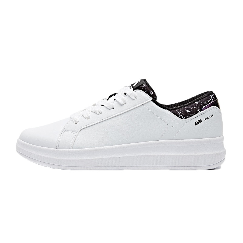 安踏女鞋板鞋2019秋季新款正品皮面防水休闲鞋小白鞋跑步运动鞋女