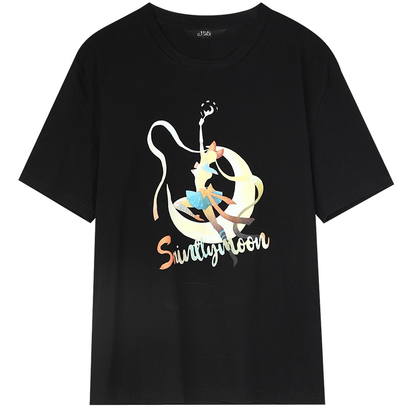 【新款】妖精的口袋印花短袖T恤女2020夏季新款黑色宽松韩版上衣