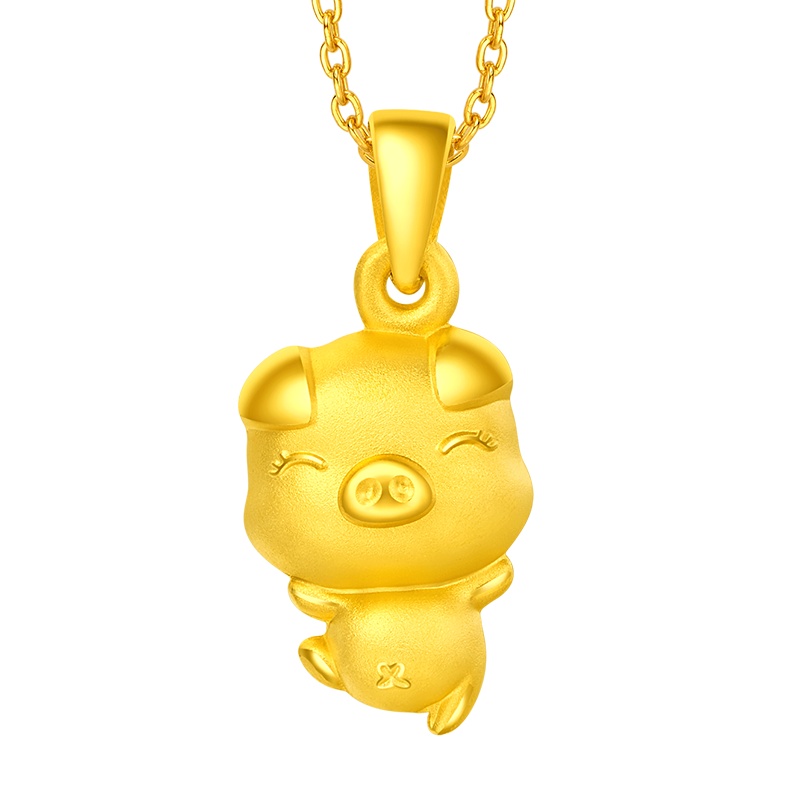 周大福十二生肖猪潮萌淘气猪足金黄金吊坠计价（工费68元）F214695