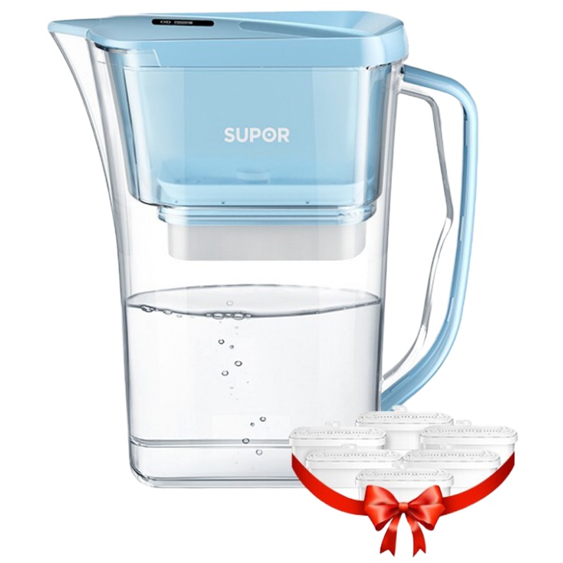 苏泊尔(SUPOR)过滤净水器 家用滤水壶 自来水过滤器净水壶 J-UF01(蓝色)一壶六芯