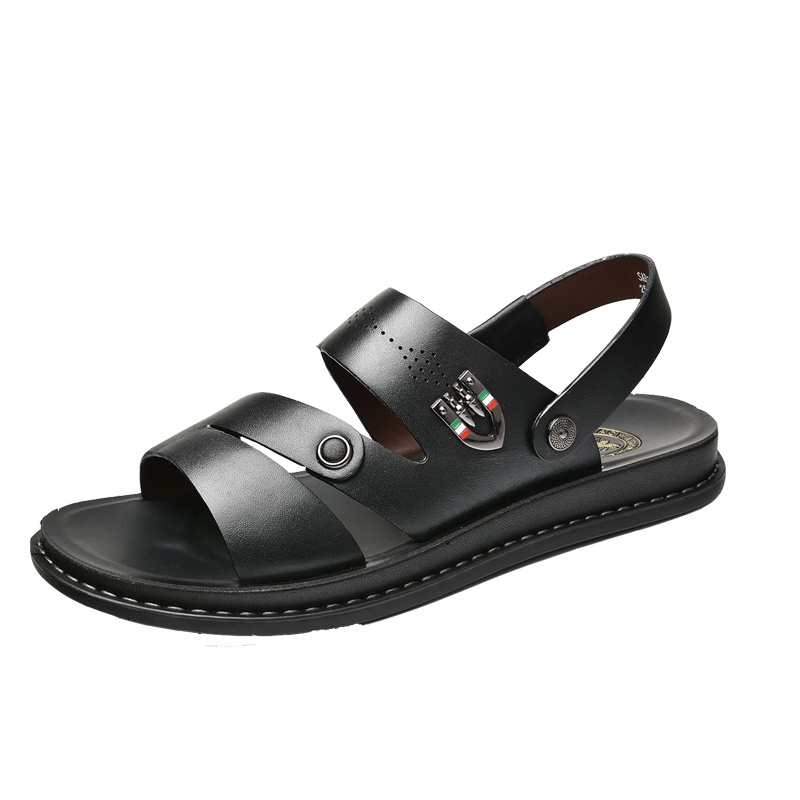 复古牛皮罗马风纯色搭扣潮流男休闲鞋沙滩凉鞋拖鞋