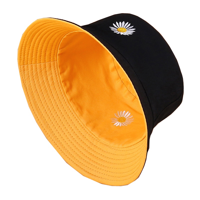 帽子女韩版小雏菊渔夫帽子双面戴夏秋冬遮阳防晒日系刺绣盆帽