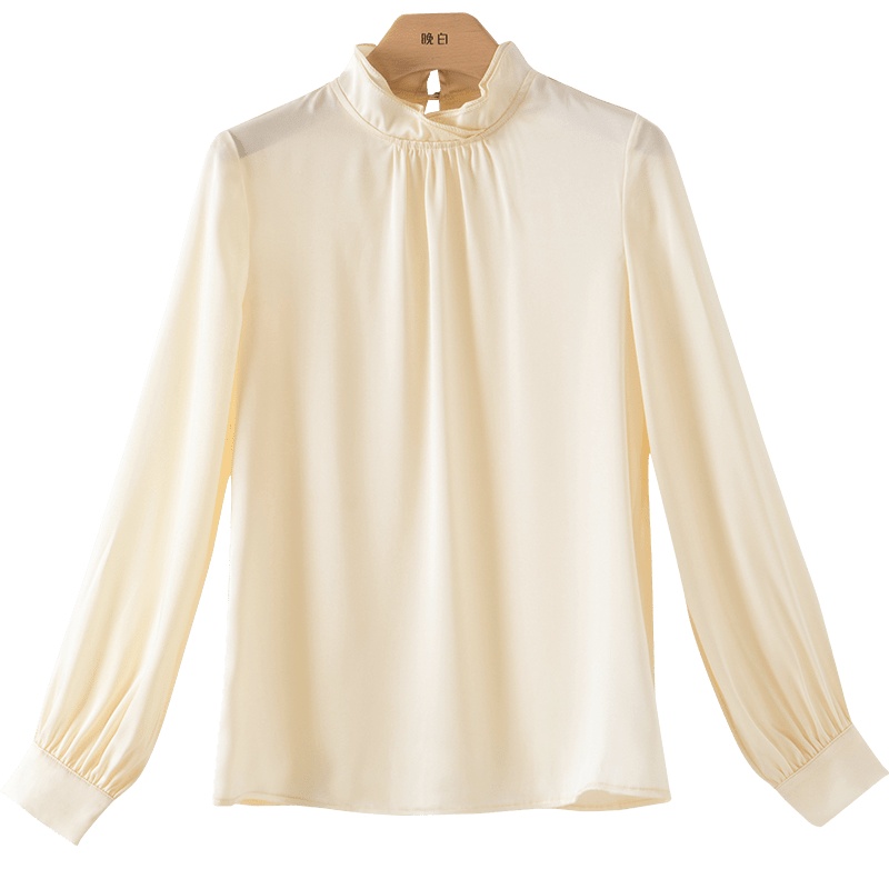 晚白2021春季新品时尚简约纯色立领长袖休闲百搭套头衬衫衬衣女