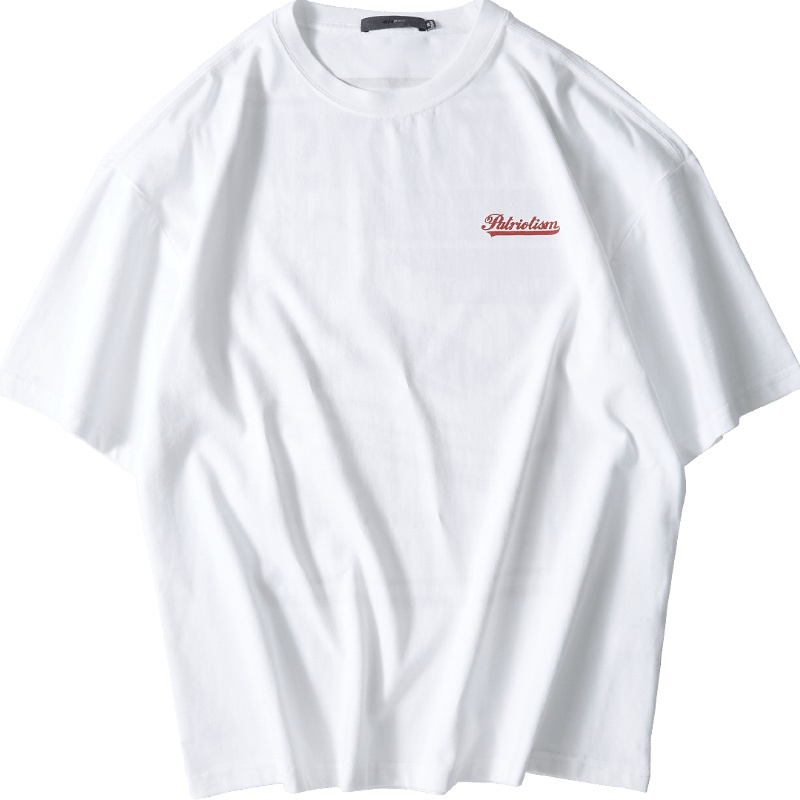 黑鲸宽松落肩短袖T恤男2019夏季后背印花休闲白t男CNTBJ29075A