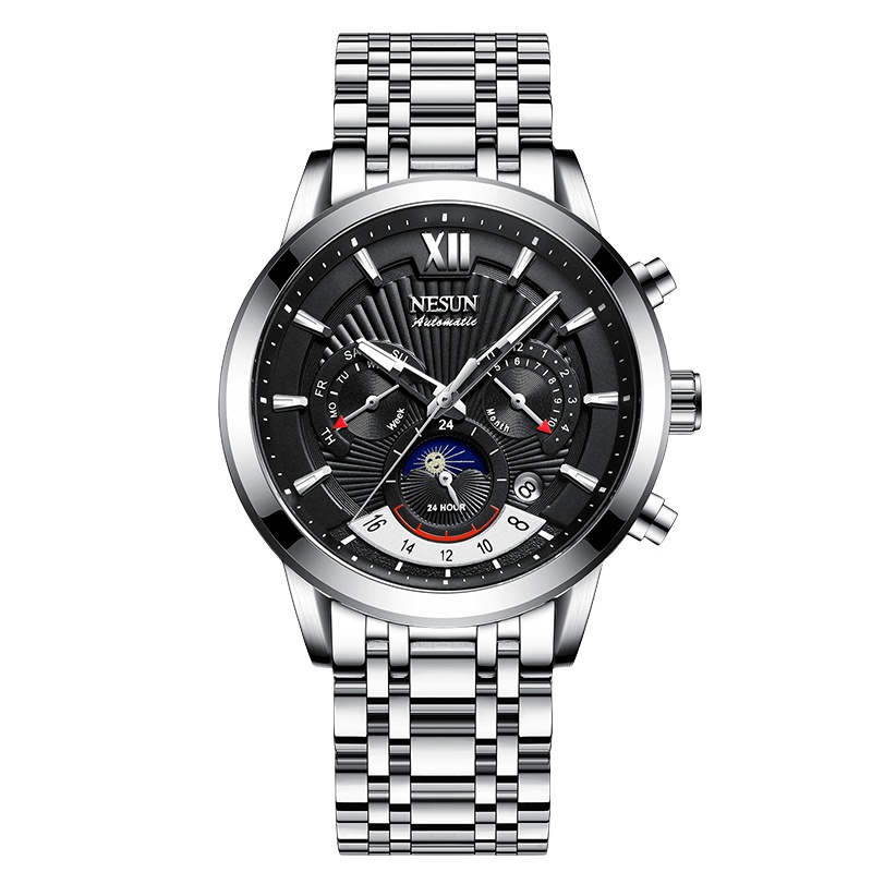 尼尚NESUN手表多功能全自动机械表男士正品名牌休闲运动潮流品牌精钢男表夜光防水个性表盘腕表90255
