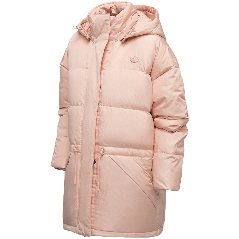 阿迪达斯三叶草女服羽绒服连帽保暖收腰休闲运动服GK8553