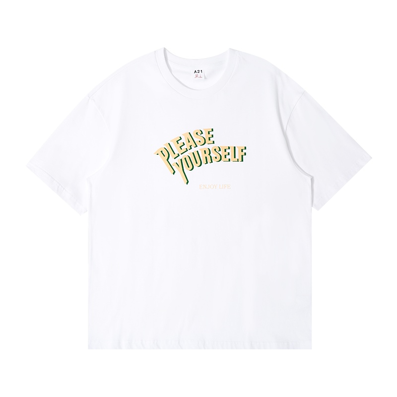 A21夏季2021新款男装 针织宽松圆领落肩短袖情侣T恤女百搭潮上衣