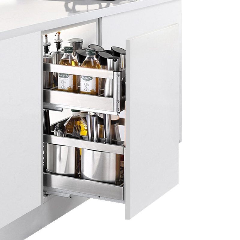 悍高橱柜拉篮抽屉式双层304不锈钢厨房收纳碗篮调味篮内置碗架调味品架