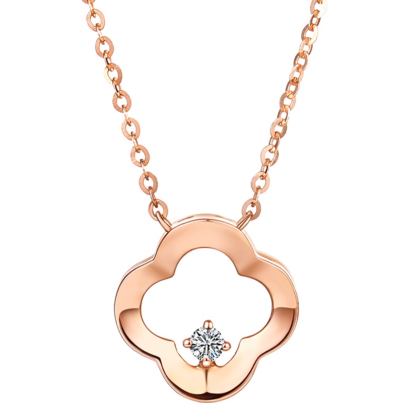 【七夕礼物】钻石世家 ChicGirl系列 18K金钻石项链 简约四叶草吊坠女 情人节礼物送女友 主石3分