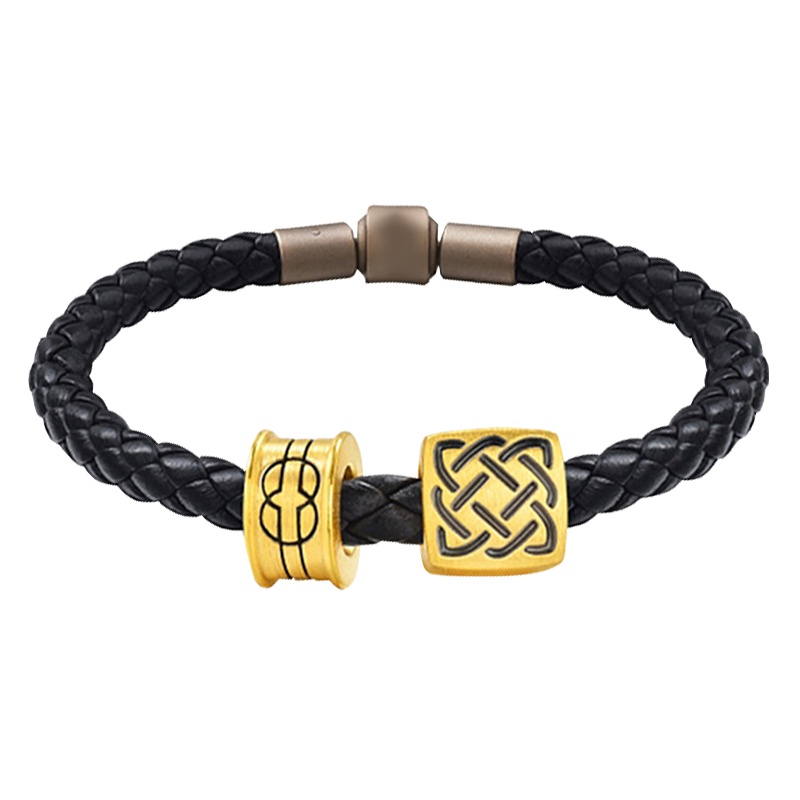 蒂蔻 大版智慧守护刺青3D硬足金黄金手链男女款个性情侣首饰品