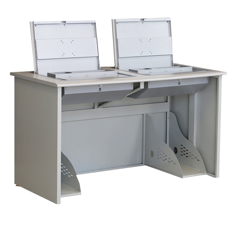 鑫虎威 双人位翻转多媒体台式电脑桌人体工学设计高质量学校教室教育钢木翻转桌