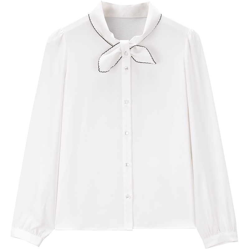 爱居兔春秋女装 时尚白色轻薄休闲长袖衬衫