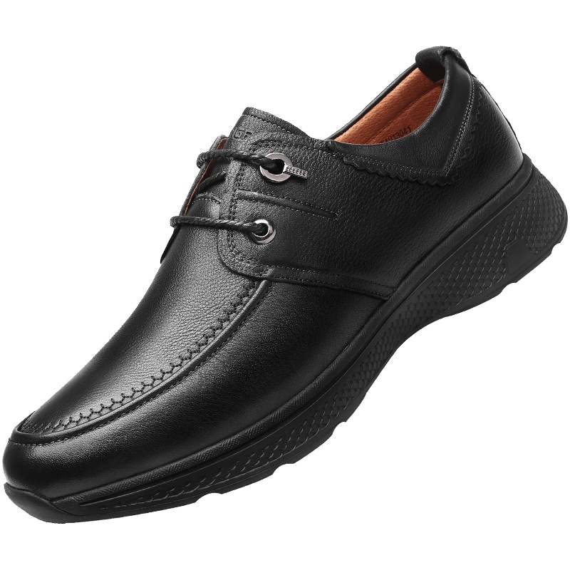 3515强人男鞋舒适系带款商务皮鞋头层牛皮软底软面休闲驾车皮鞋 93DXA013041 黑色 38码