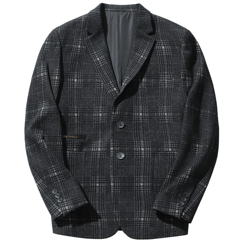 千纸鹤男士休闲西装2019秋季新款青年潮流时尚格子便西上衣35166