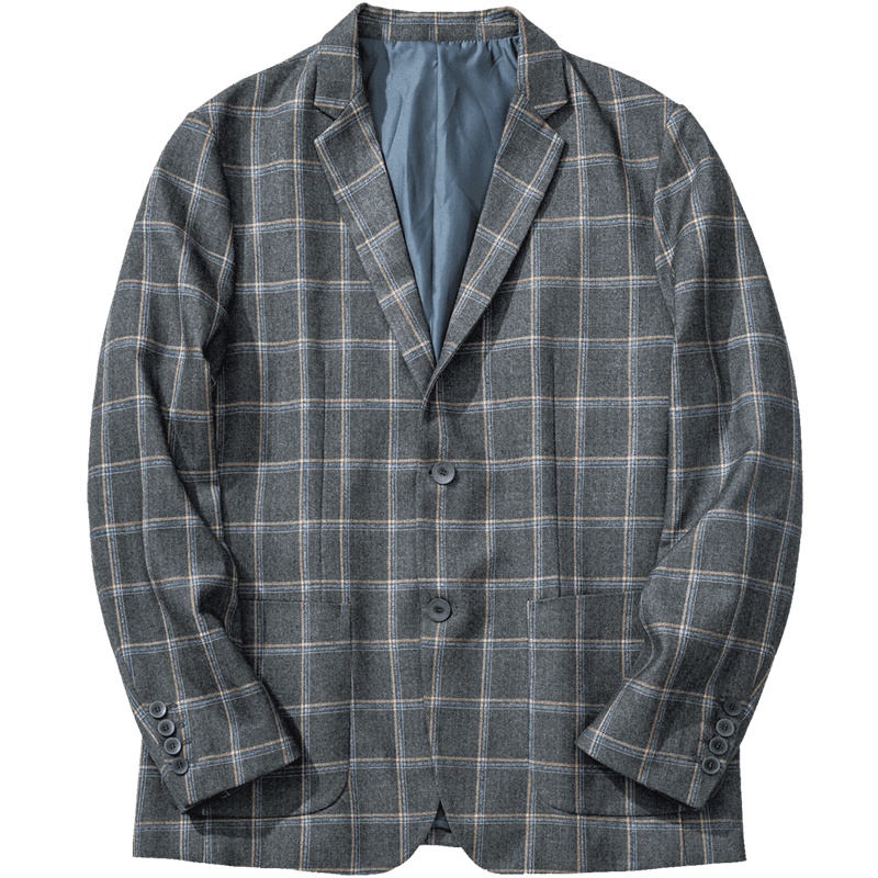 千纸鹤西服男秋季新款青年韩版商务休闲男士格子外套35172