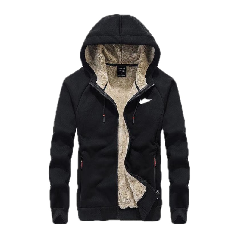 加绒加厚卫衣男羊羔绒秋冬运动休闲连帽开衫上衣宽松大码保暖外套