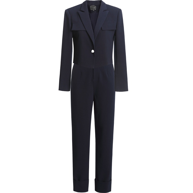 OUNIXUE欧昵雪 | [职场风纯色两件套裤]春秋休闲翻驳领上衣高腰哈伦裤套装女