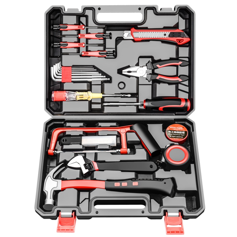 德国欧莱德家用多功能手动五金工具箱套装家庭电工木工电讯维修工具修理组合套装猛虎烈焰版28件套