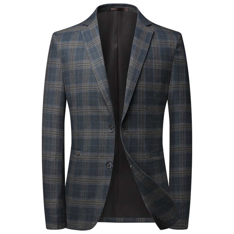 莱诗伯特西装男春秋男式休闲西服中青年韩版格子小西装