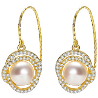 佰色传情 S925银淡水珍珠耳环耳钉立体花朵优雅气质附证书