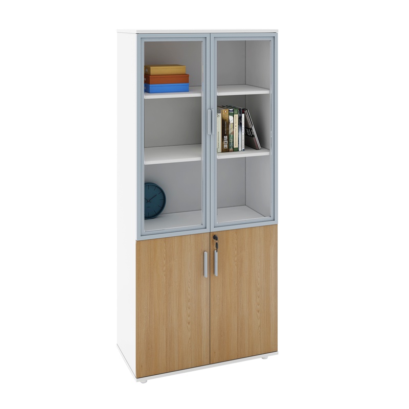 盛世之家 办公柜文件柜 书架书柜玻璃双门书架书柜置物架文件柜储物收纳柜子 P-JFCW187S