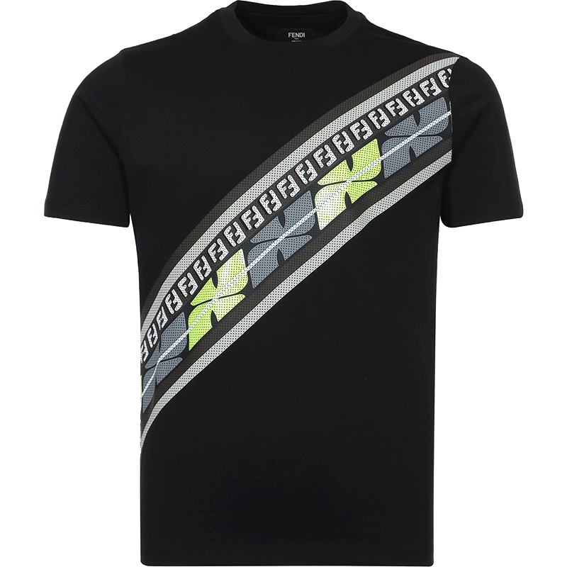 FENDI 男士棉质/聚氨酯圆短袖T恤衫 FY0894 A877