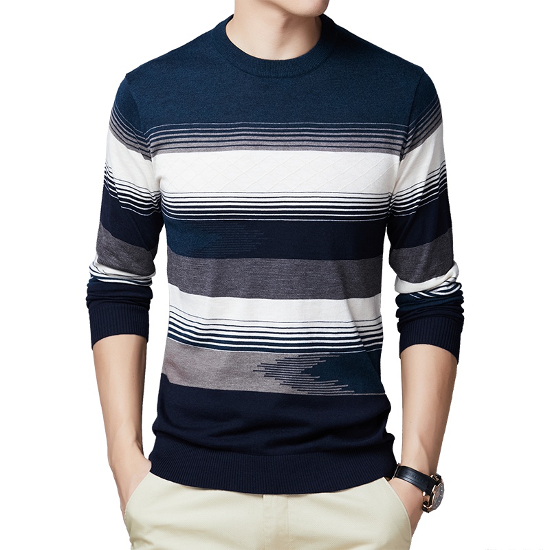 卡帝乐鳄鱼长袖T恤男圆领条纹针织薄款毛衣秋冬季新品BDB8888T