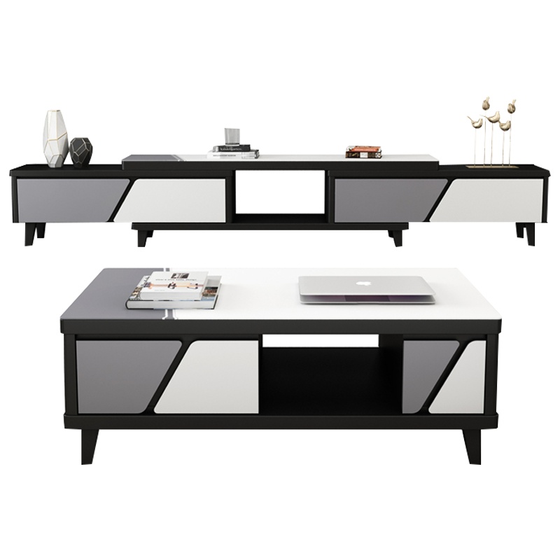 趣阁木业 茶几 简约现代茶几电视柜组合套装 小户型客厅家具钢化玻璃茶几桌 北欧木质大理石电视柜可伸缩储物墙柜