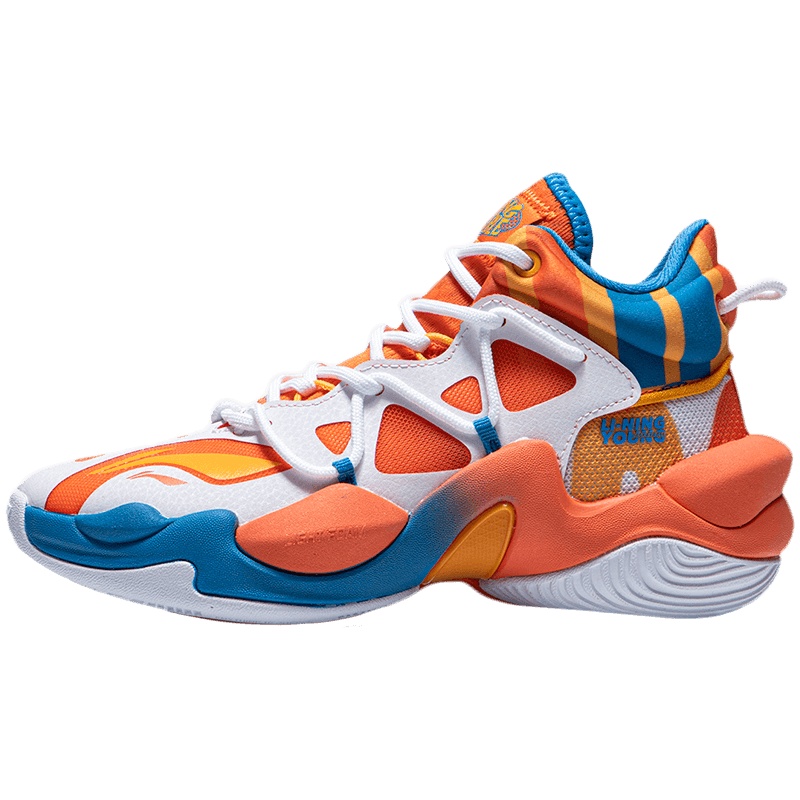 李宁童鞋篮球鞋男大童鞋子新款空袭low减震回弹黑白中帮运动鞋