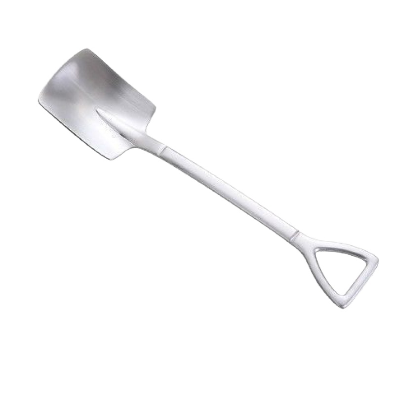 [新年特卖]创意甜品勺子 304不锈钢铁锹勺子家用复古创意甜品吃西瓜专用调羹可爱铲子汤匙吉祥鹤 方头勺[亮光] 常规款