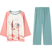 安之伴睡衣女卡通趣味印花套头套装可外穿甜美可爱可外穿女士家居服圆领九分裤套装