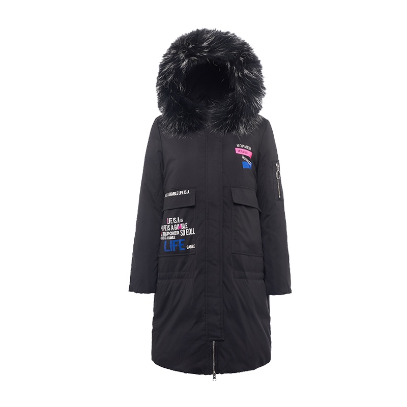 千仞岗女士冬季韩版时尚貉子毛领廓形羽绒服