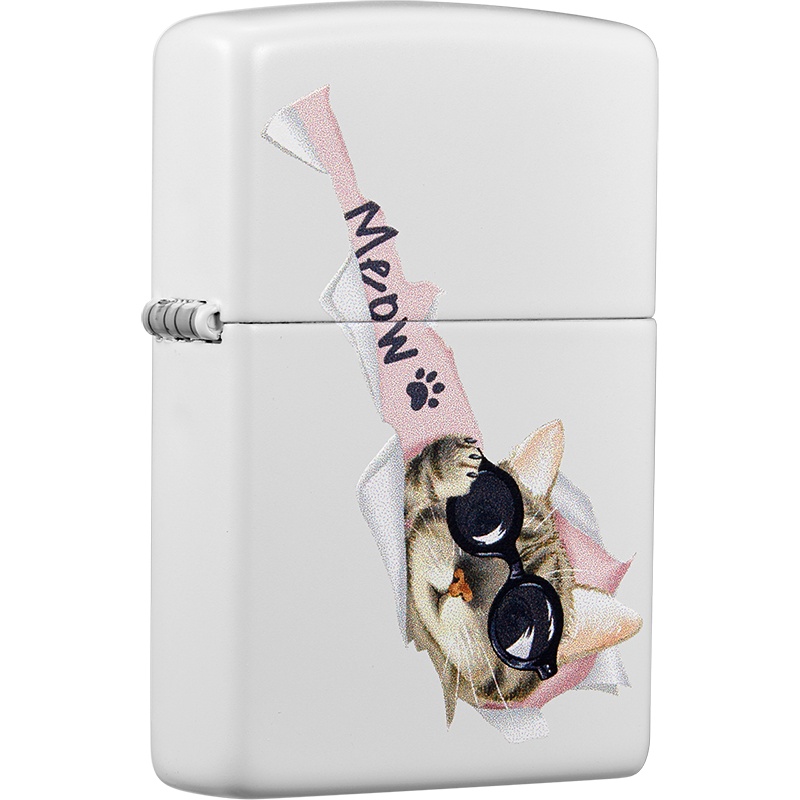 Zippo芝宝打火机美国进口防风煤油zippo打火机宠物猫咪214-C-000090好奇猫-白哑漆
