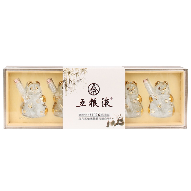 苏糖 五粮液52度熊猫造型系列 金色条形装 50ml*5瓶 礼盒装