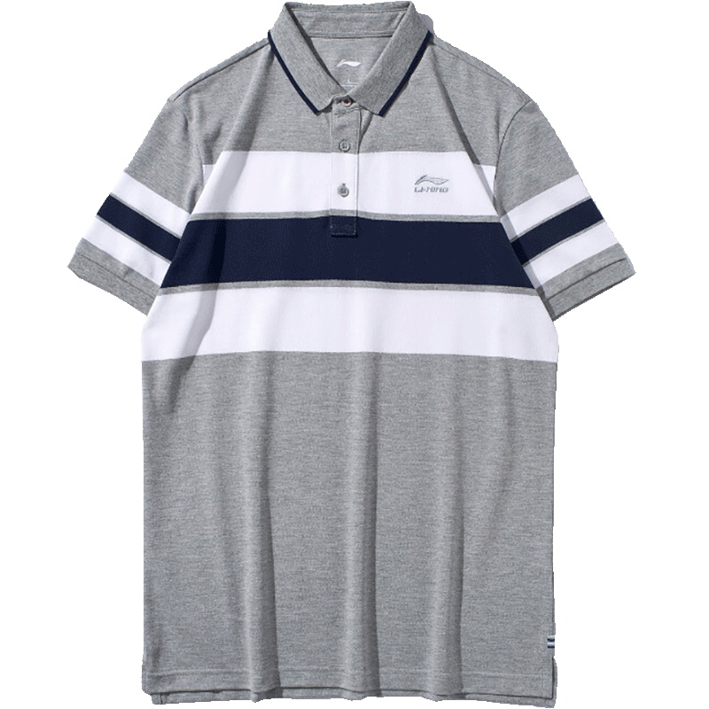 李宁（LI-NING）运动男款翻领透气拼接休闲针织运动服短袖T恤APLP051