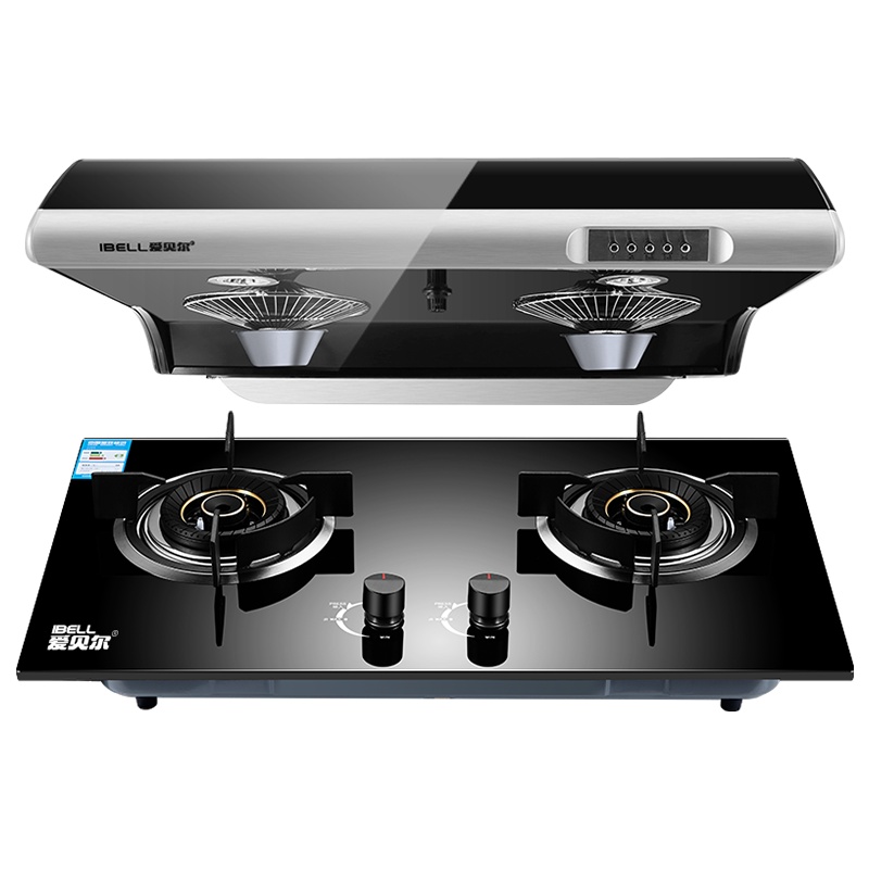爱贝尔(IBELL)烟灶套装 自动热清洗油烟机 顶吸式脱排 燃气灶嵌入式 不锈钢面板台式煤气炉液化气 带熄保