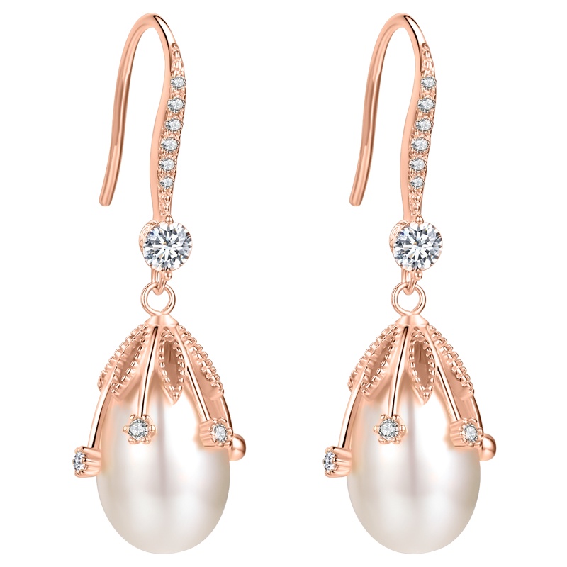 佰色传情(BRIR)淡水珍珠耳环新款潮925纯银加厚电镀18K金玫瑰金耳环气质耳饰网红耳坠情人节生日礼物送女友送恋人礼物