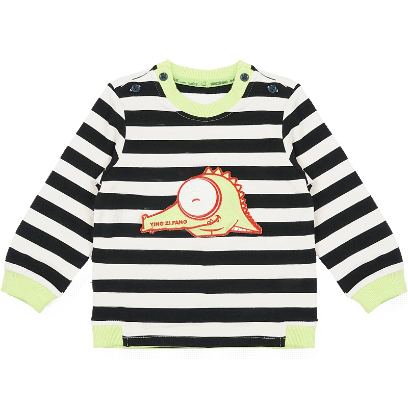 春装婴姿坊品牌童装男童卫衣舒适透气百搭条纹休闲贴布T恤