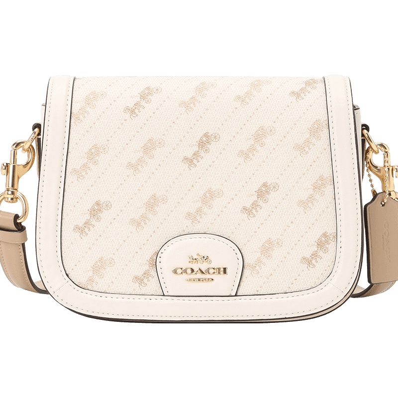 COACH/蔻驰女包 新款 马鞍包翻盖包 马车图案印花 单肩斜挎包 老花半月包 奢侈品包包