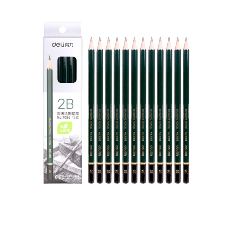 得力7084-2B高级绘图铅笔(绿色) (12支/盒)
