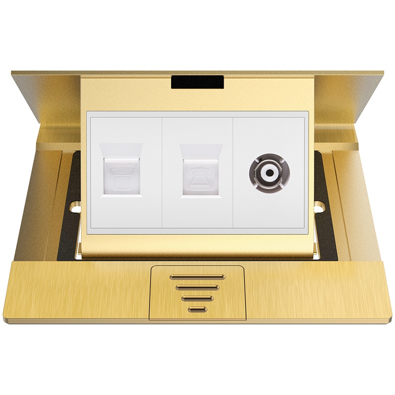 欧奔(EUROB)地插座全铜防水弹起式电视电话电脑地面插座网络插口地插面板