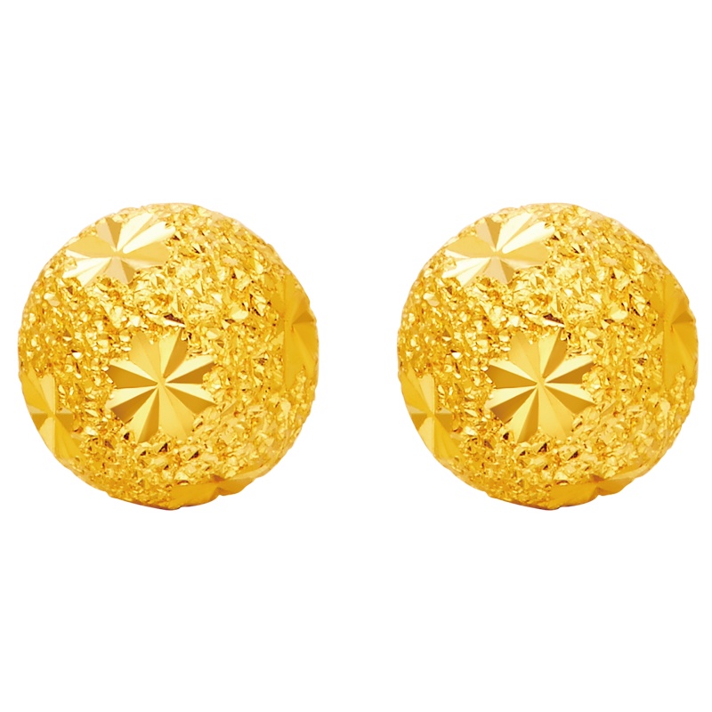 周大福 圆珠车花足金金耳钉计价甄品F170670（工费：48元）