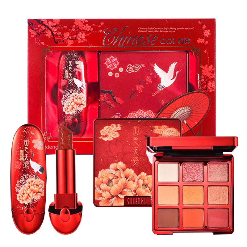 苏卡娜(suikone)故宫眼影口红两件套全套初学者女学生中国风礼盒美妆 98#